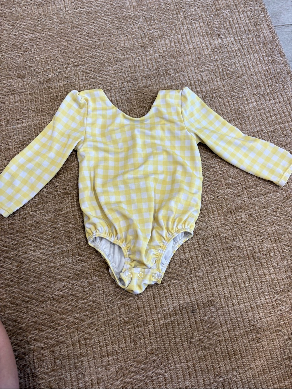 Janie and Jack Yellow Gingham Long-Sleeve One-Piece Swim